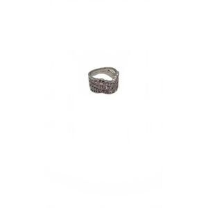 Silver Tone Multi-Row Crystal Accent Ring Size 6